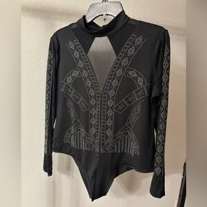 Chic Black Studded Long Sleeve Bodysuit